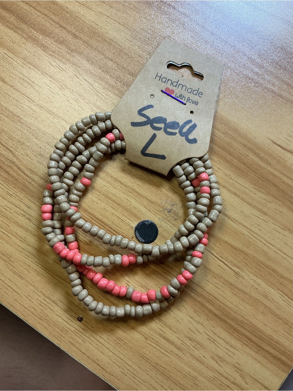 Handmade Bead Wrap Bracelet in Beige and Coral